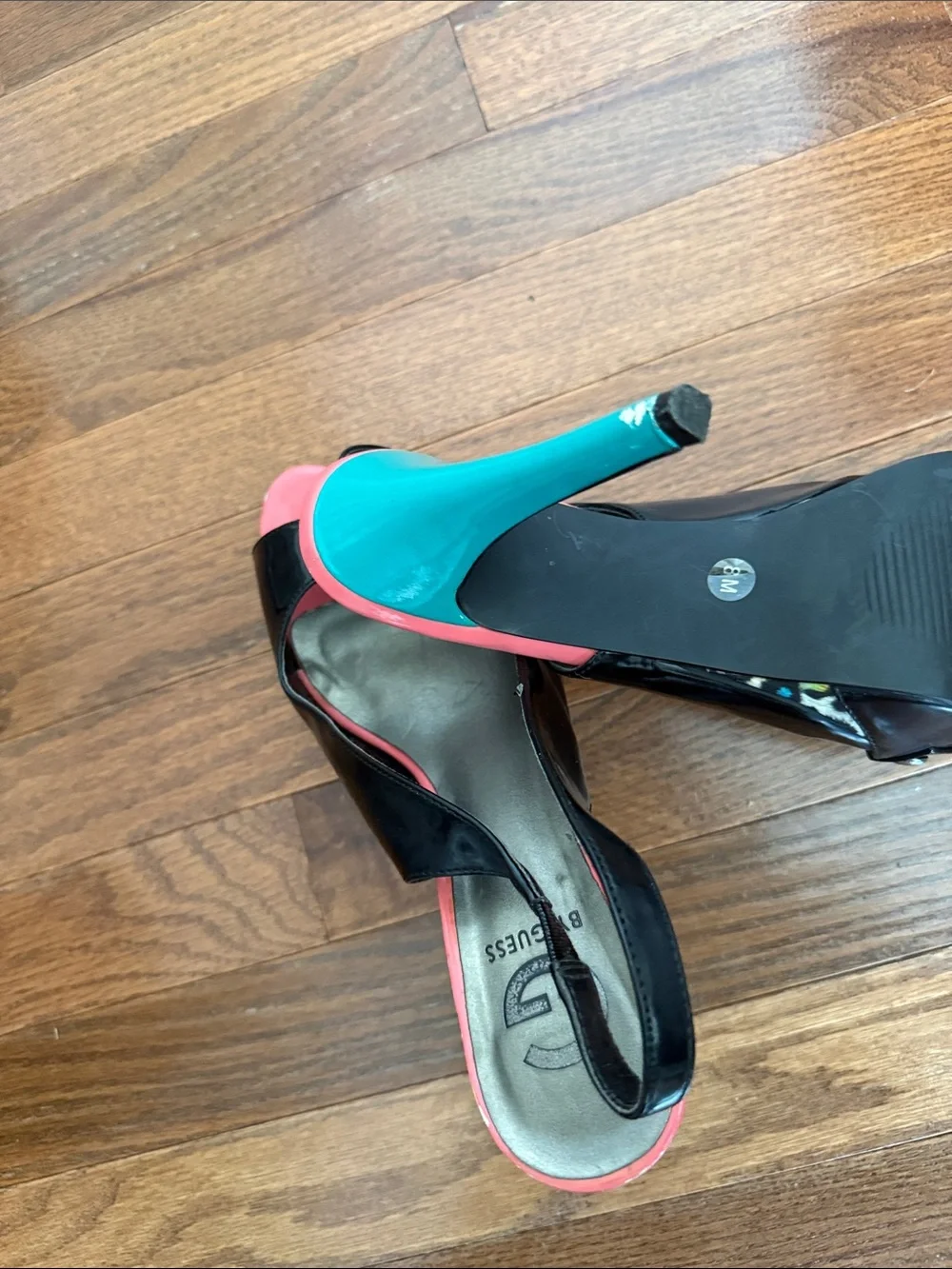 G by Guess Black Heels with Pink Accents Open-Toe Slingbacks